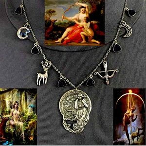 Artemis Diana Greek Roman Goddess of Moon & Hunt Handmade Necklace, Blue Druzy